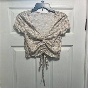 Floral Ruched Tie-Front Crop Top